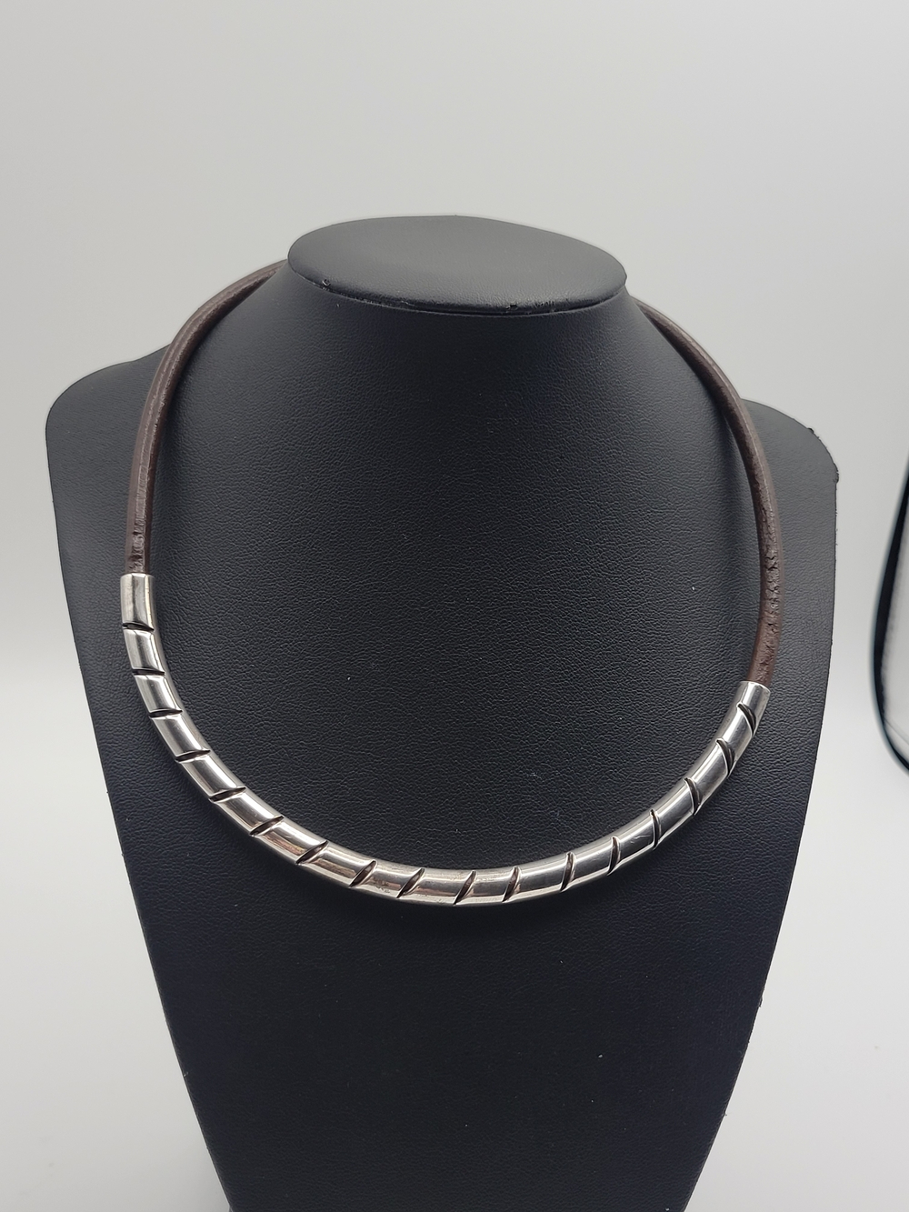 Vintage Mexican Collar Leather and sterling Choker necklace